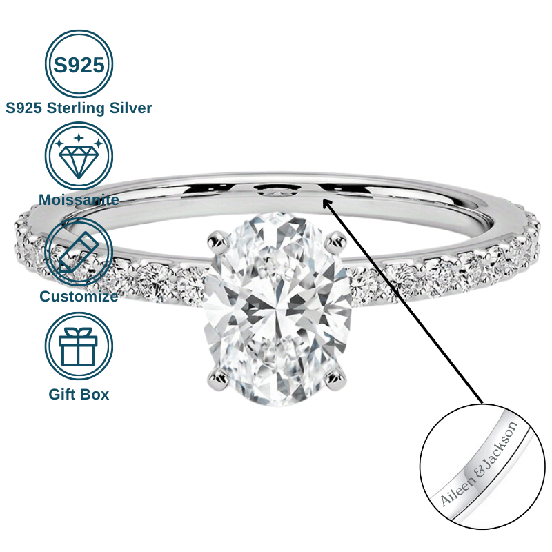 925 Silver Ring 18K Gold Plated 2CT Moissanite Customizable Engraving
